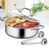 304 Stainless Steel Hotpot Pot 28cm Dual Chamber Pot with Ladle and Strainer Right Angle Design for Family Kitchen Cooking