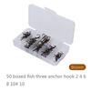 50PCS High Carbon Steel Treble Hook Set Round Bend Three Anchor Hook  Saltwater Environments