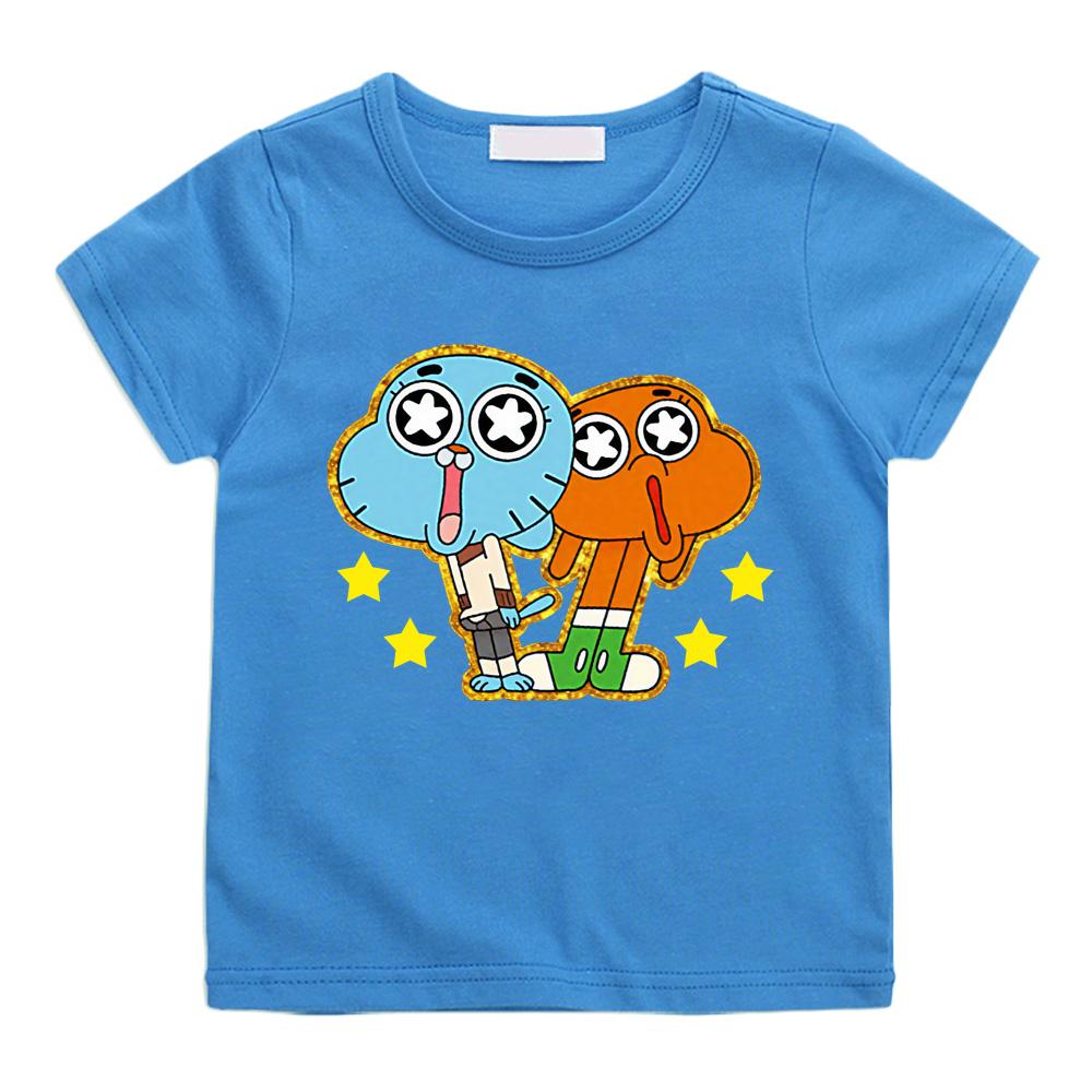 Die wunderbar seltsame Welt von Gumball Sommer Cartoon 100% Baumwolle Druck Cartoon Kurzarm Kinder T-Shirt Animationskostüme