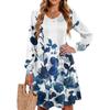 Ladies' Printed Casual And Fashionable V-neck Long Sleeved Mid Length Dress