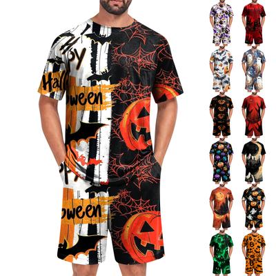 Men's Halloween Casual Homewear Pajama Set Short Sleeve Top and Shorts Lightweight Comfortable Sleepwear Set for Relaxed Fit