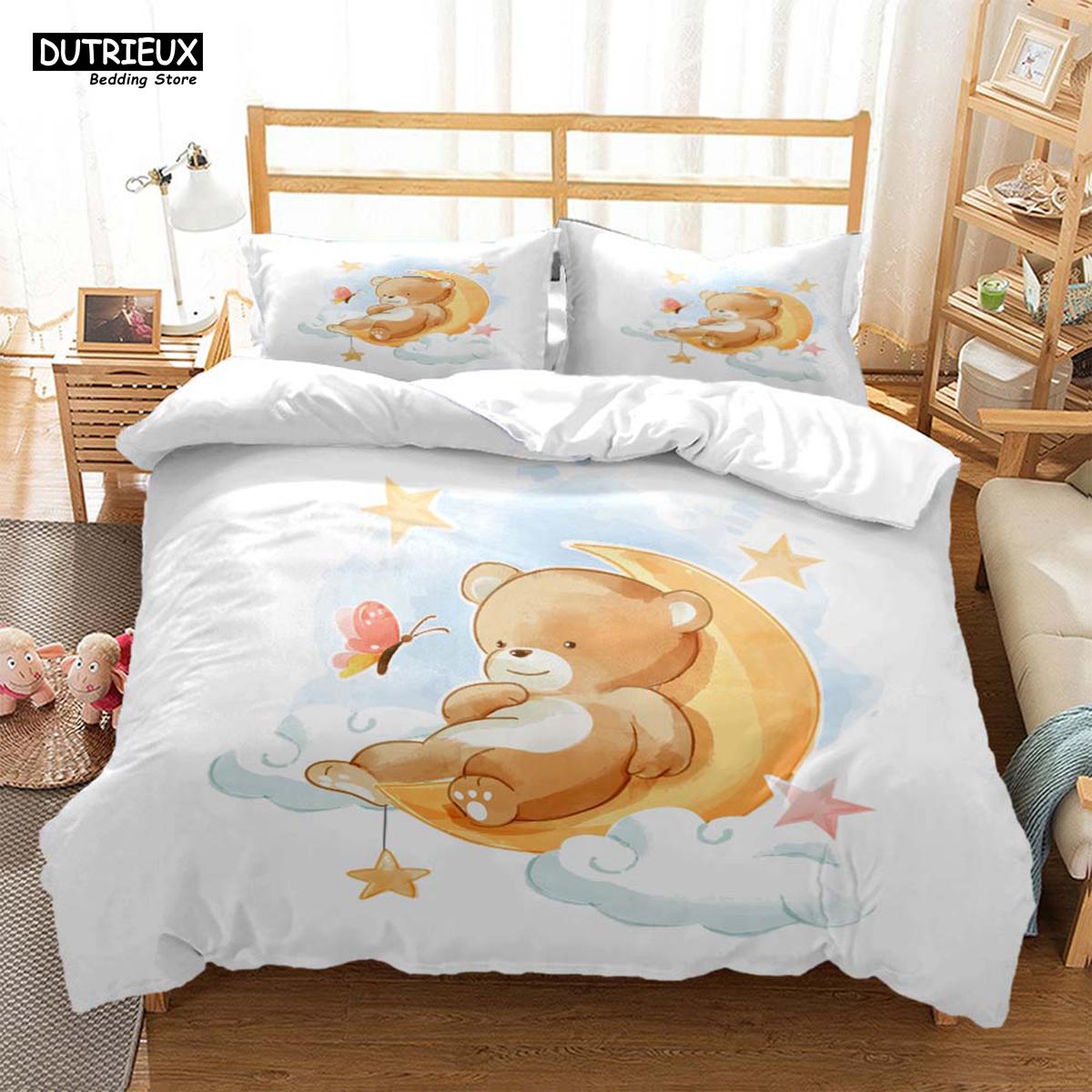 

Soft, Comfortable Customizable Children s Luxury Bedding Set with Cute Bear Printed Quilt Cover & Pillow Cover (135x200cm)