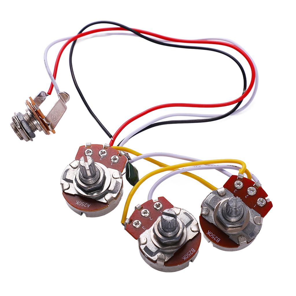 Guitar Potentiometer Kit Jazz Bass Wiring Harness 1 Volume 2 Tone Instrument Accessories A250K B250K with Jack