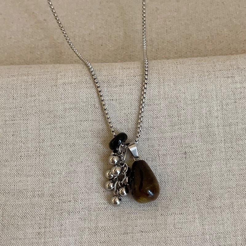 Spotted Tiger Eye Stone Irregular Pendant Metal Long Chain Necklace For Women Girls Charm Aesthetic Jewelry Accessories