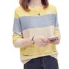 Women's Color Block Knitted Pullover: Spring & Autumn Loose Striped Long Sleeve Sweater with Hollow Thin Cardigan Design