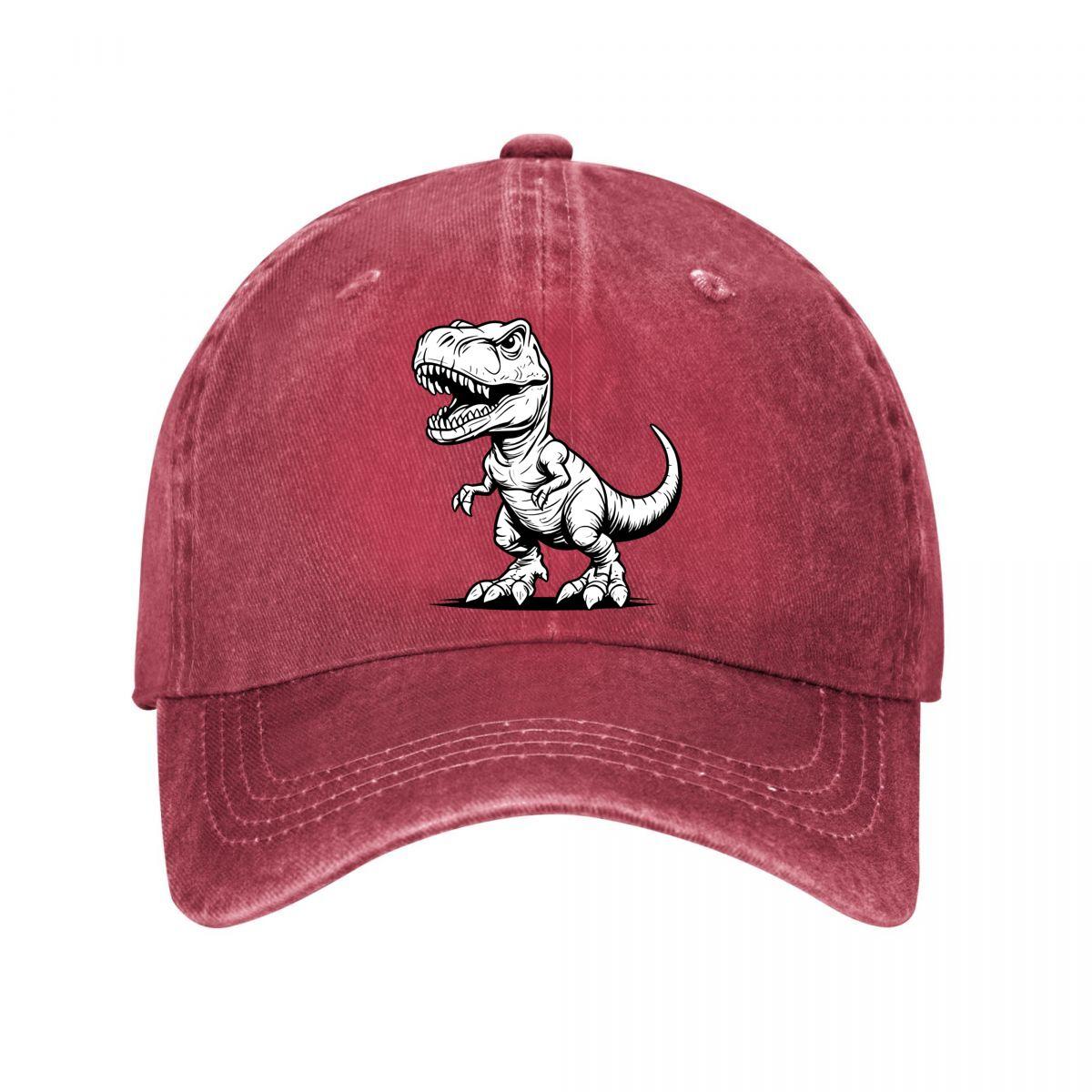 Black TRex Dinosaur Print Snapback Cap Washed Baseball Cap Adjustable