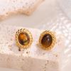 Vintage Stainless Steel Oval Stone Drop Earrings for Women Ladies Palace Style Temperament No Fading Stud Earrings Jewelry Gifts