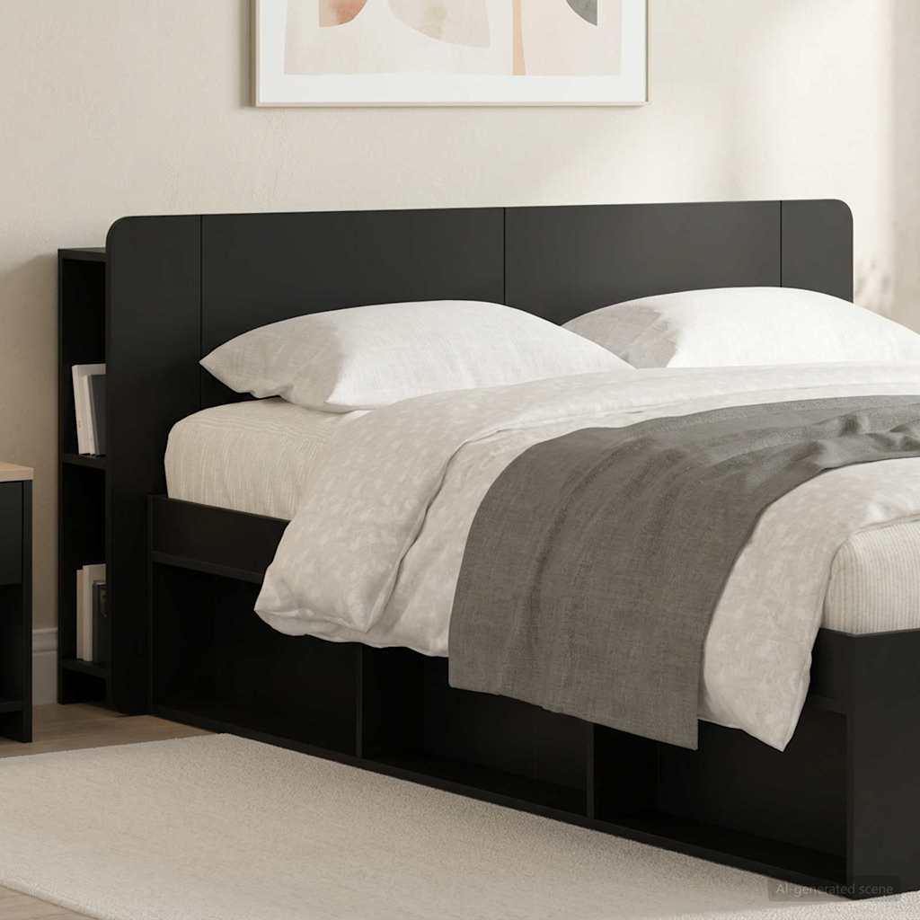 Headboard Cabinet with Storage Black Wood Based Material