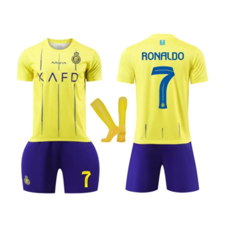 Kids Sports Gear 2023/2024 Ronaldo Victory Football Jersey Set Polyester Yellow
