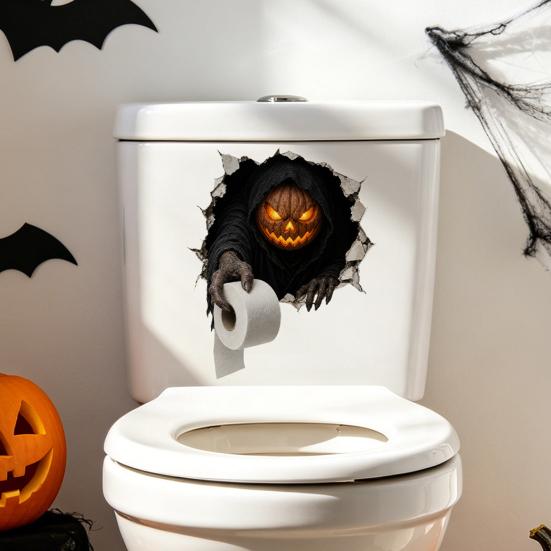 Removable Adhesive Toilet Clings Spooky Crack Ghost Tank Lid Sticker, Halloween Horror 3D Broken Wall Zombie Indoor Scene Setters Seat