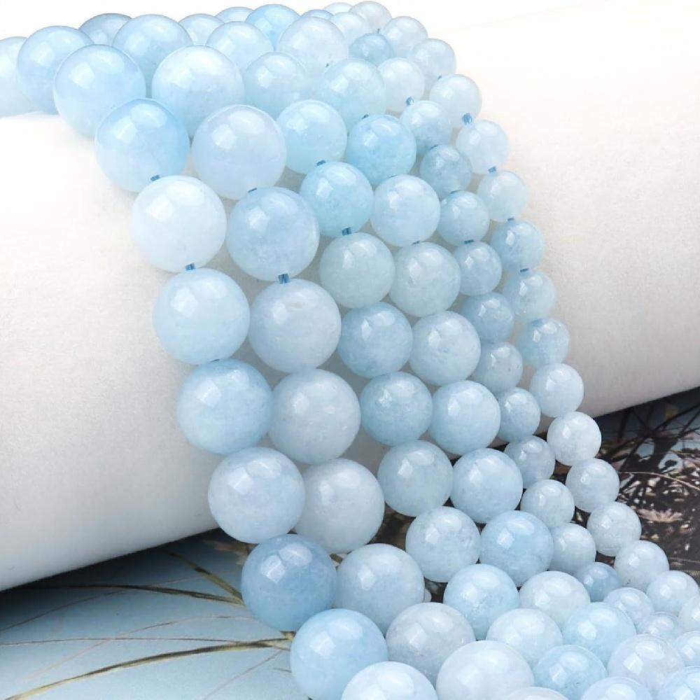 Light Smog Jades Blue Chalcedony Natural Stone 15" Smooth Loose Spacer Beads 4/6/8/10/12mm for Jewelry Making DIY Bracelets Charms Accessories