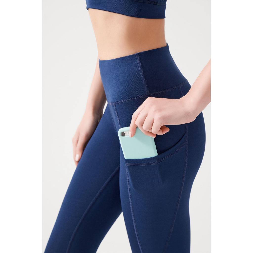 Women's Black High Waist Collecting Double Pocket Below Knee Capri Leggings Capri