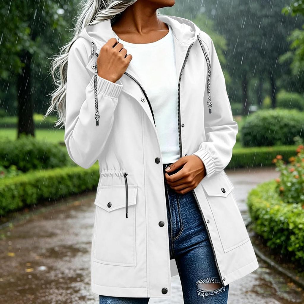 Trench da Donna con Cappuccio di Media Lunghezza Giacca Casual dalla Vestibilità Ampia per l'Uso Esterno Quotidiano