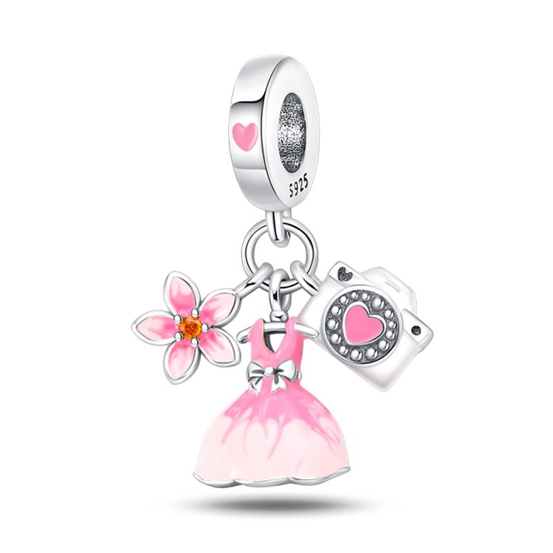 Copper Metal Butterfly Dragonfly Flower Pink Zircon Themed Sweet Charm Bead Components Bead Components Compatible With Pan Authentic Original