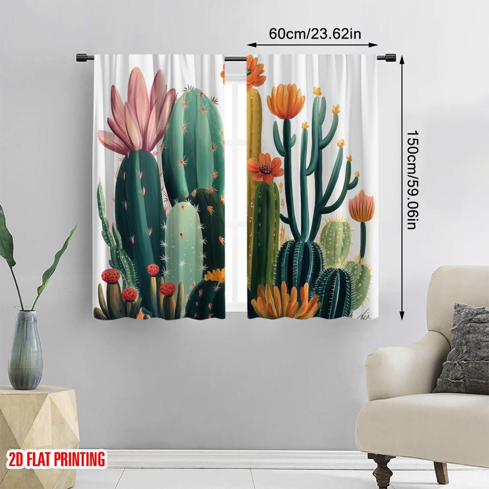2pcs,2D Plane Printing Contemporary Curtains Cactus Blooms Polyester Woven (without Rod) Art Deco Festive Use for Living Room