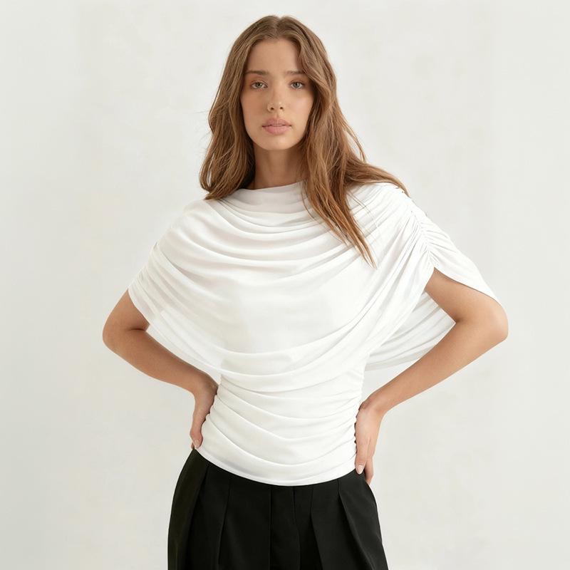 European Style Women's Solid Sleeveless Scarf Collar Top