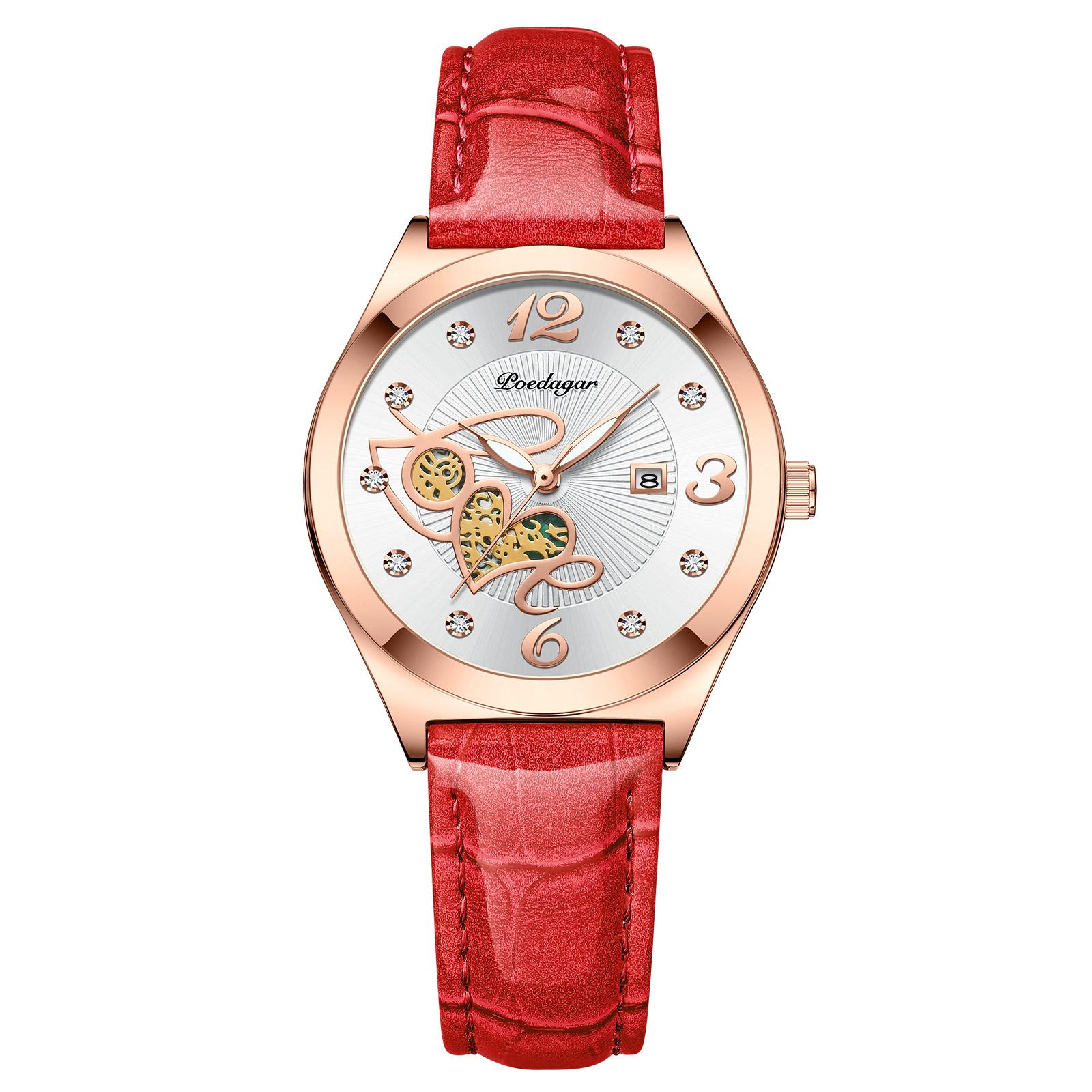 

POEDAGAR Fashion Quartz Watch Female Luxury Elegant Casual Clock Waterproof Luminous Date Leather Women Watch gift розового золота/белый