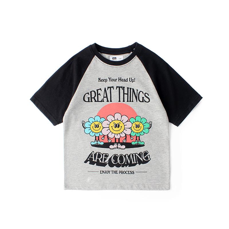 Korean Style Girls' Color Block Raglan Tee - Breathable Summer Short Sleeve Top