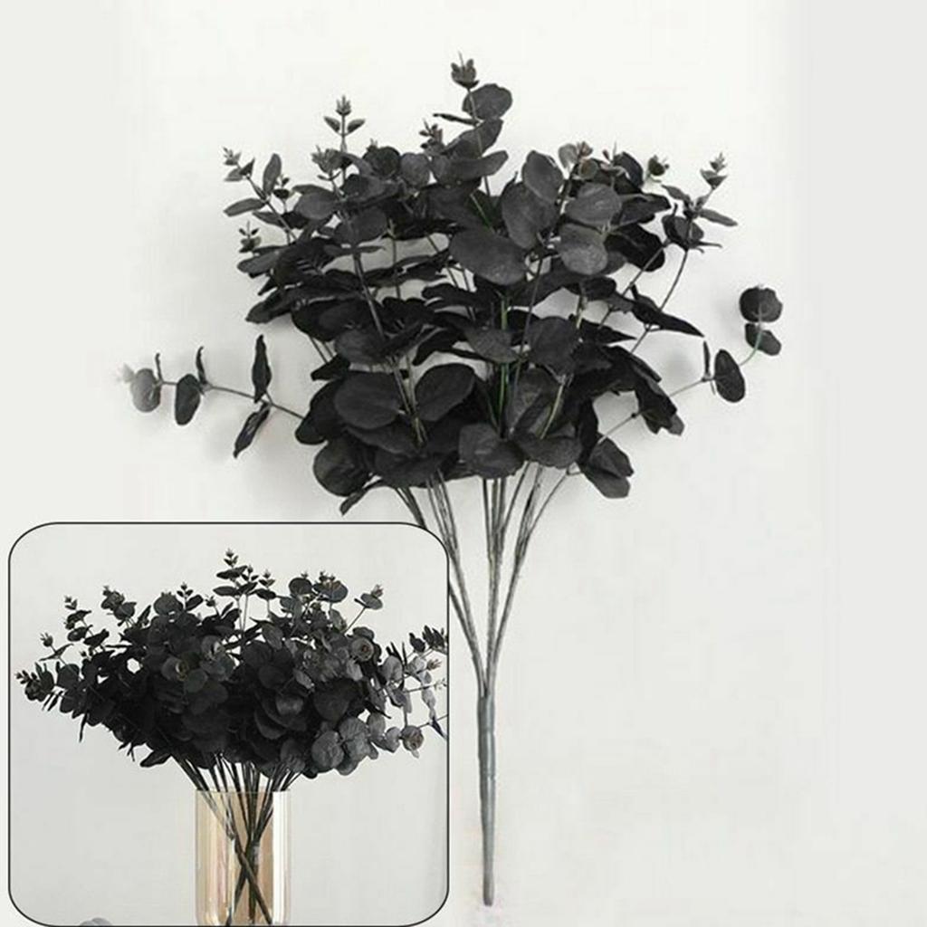 A84E-2X 20 Heads Artificial Black Eucalyptus Fake Flower Plant Wedding Party Decoration