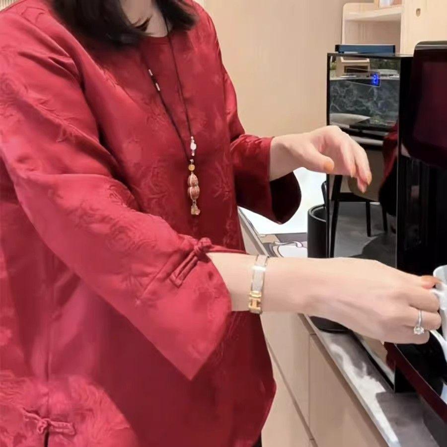 Women's Spring/Summer Seven-Sleeve Jacquard Blouse - New Fashionable Loose Fit