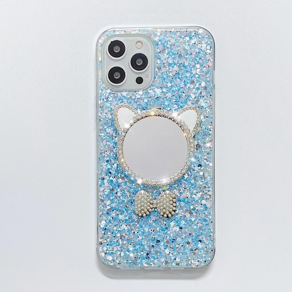 Glitter Sequined Mobile Phone Case Is Suitable For Apple 17Pro Makeup Mirror Wind 15 Rhinestone 16Promax Solid Color 14.