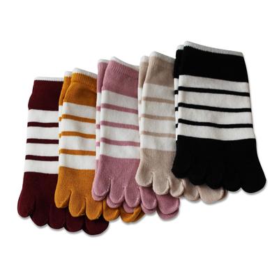 Striped One Size Fits All Length [Sweet Baku] Women's 5-toe Socks, Non-stuffy, Cute, Colorful, Pattern, Stylish, (ankle C)