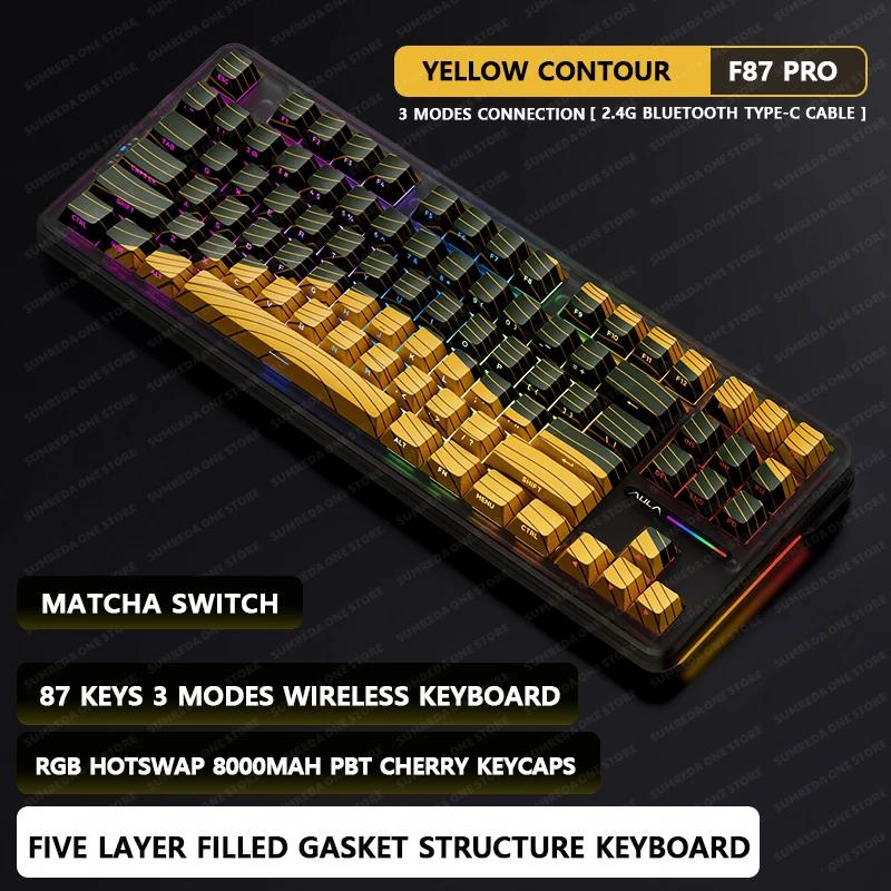 Aula F87 Pro Mechanical Keyboard 87 PBT Plastic Keycaps Hotswap Multicolor Backlit Long Battery Life Wireless Gaming Keyboard