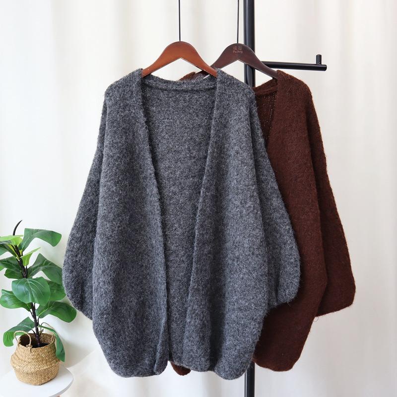 Autumn and Winter New Medium and Long Loose Lazy Wind Sweater Jacket Soft Waxy Gentle Wind Solid Color Knitted Cardigan Women