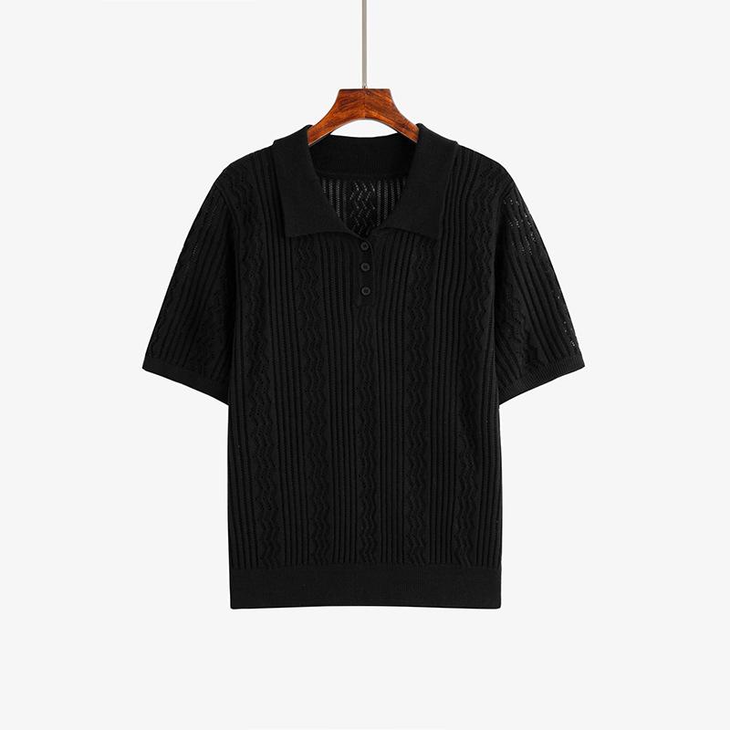 Damski letni luźny sweter z ażurowej dzianiny z krótkim rękawem w dużym rozmiarze