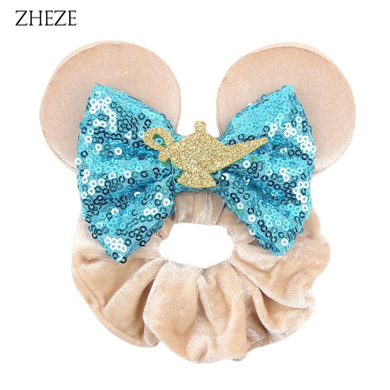 New Disney Mouse Ears Scrunchies Hairband Girl Ponytail Holder For Women Sequins Bows Headband  Women Trip DIY Accessories