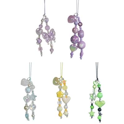 Convenient Keychain Colorful Beaded Phone Lanyard Butterfly/Heart/Star Keyring Fashionable Key Charm Acrylic Pendant