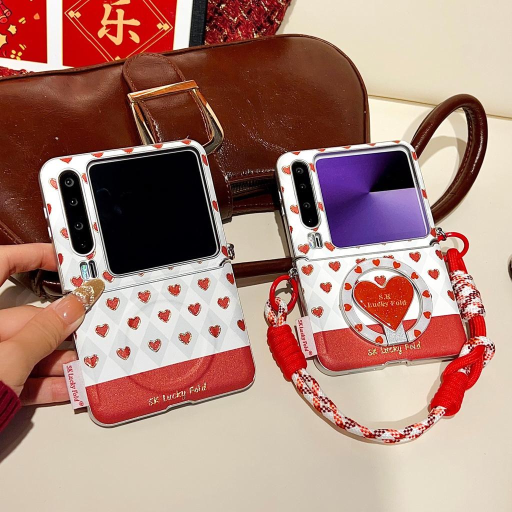 Applicable To Huawei PuraX Mobile Phone Case Puraxmax Folding Side Buckle Silver Edge Magnetic Purax Gilt Red Love