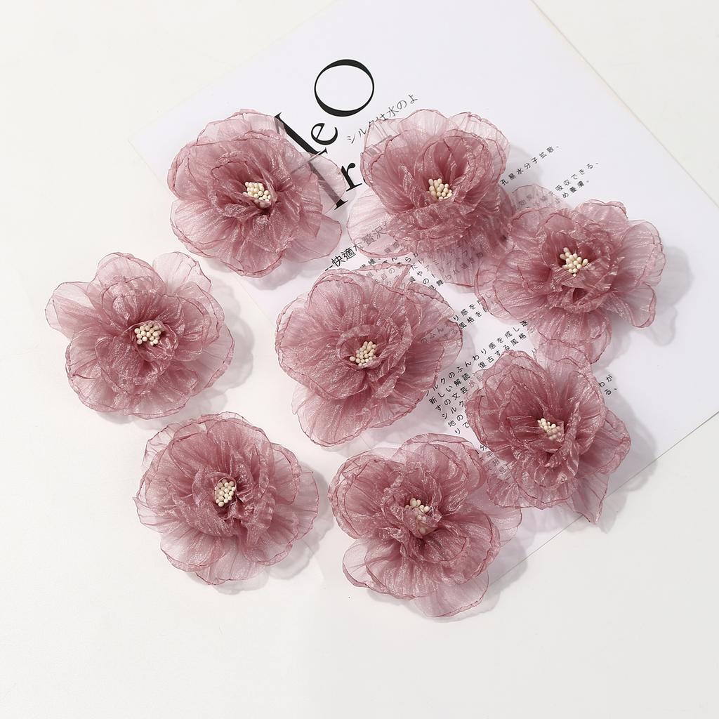 2/5Pcs 8cm Chiffon Fabric Flower For Hair Accessories Artificial Hairpin Accessories Flowers For Dress Wedding Bouquet Decor