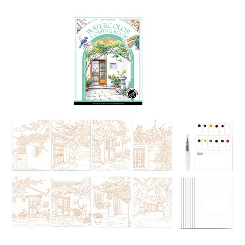 Beginner Friendly Watercolor Coloring Book Features Sketched Designs Blank Pages and Palette Perfect for Creativity