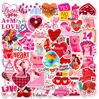 50 Autocollants Saint-Valentin Style Ins Personnalité Dessin Animé Doux Saint-Valentin Doodle Autocollants pour Ordinateur Portable Papeterie