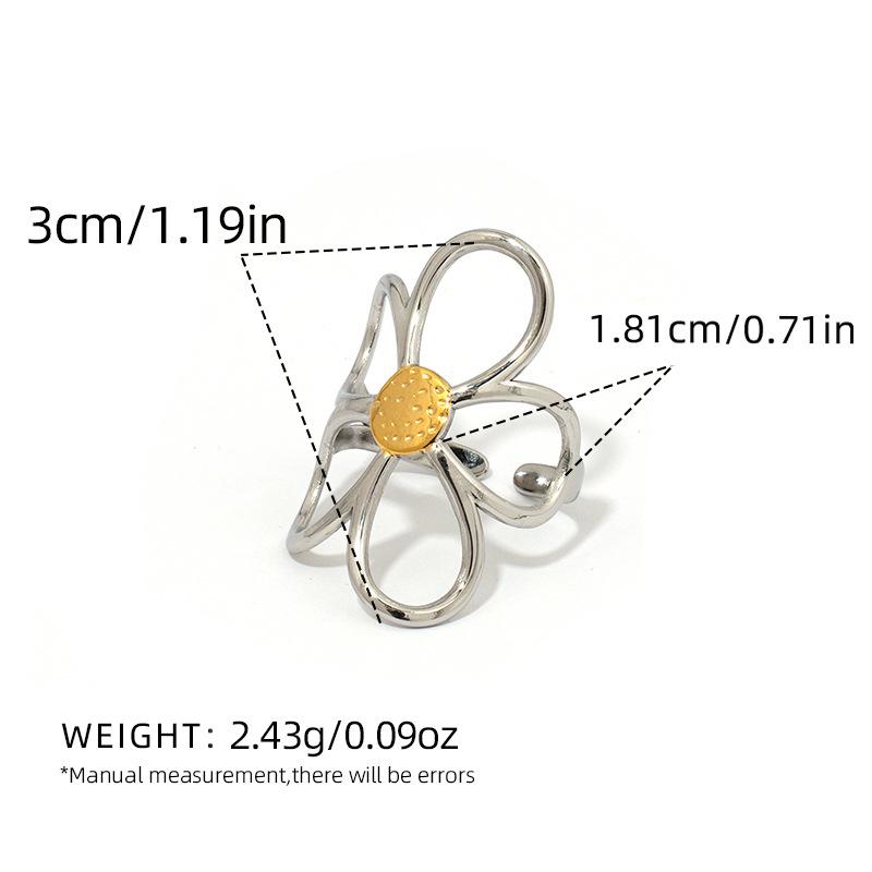 High-End Stainless Steel Mixed Gold & Silver Hollow Flower Ring for Women