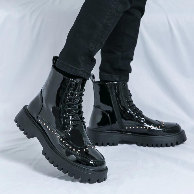 Men's High Quality Casual Platform Boots New Designer Shoes Men's Motorcycle Ankle Boots British High-end Men Boots Botas Hombre