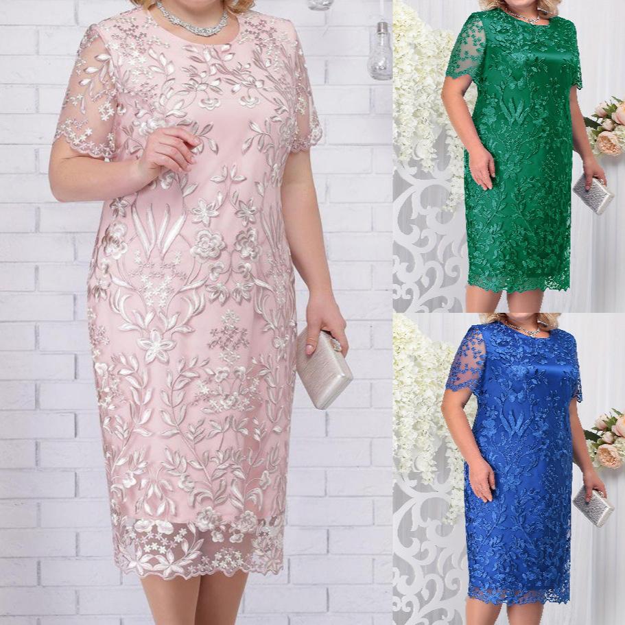 Women's Plus Size Dress Embroidered Lace Slim Knee-length Dress