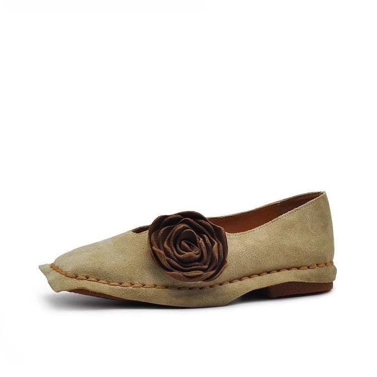 Retro Nische Blume eckiger Kopf Einzelschuhe 2025 Frühling und Herbst neu Mori Serie mit Rock ein-Pedal flachsohlige handgefertigte Damenschuhe