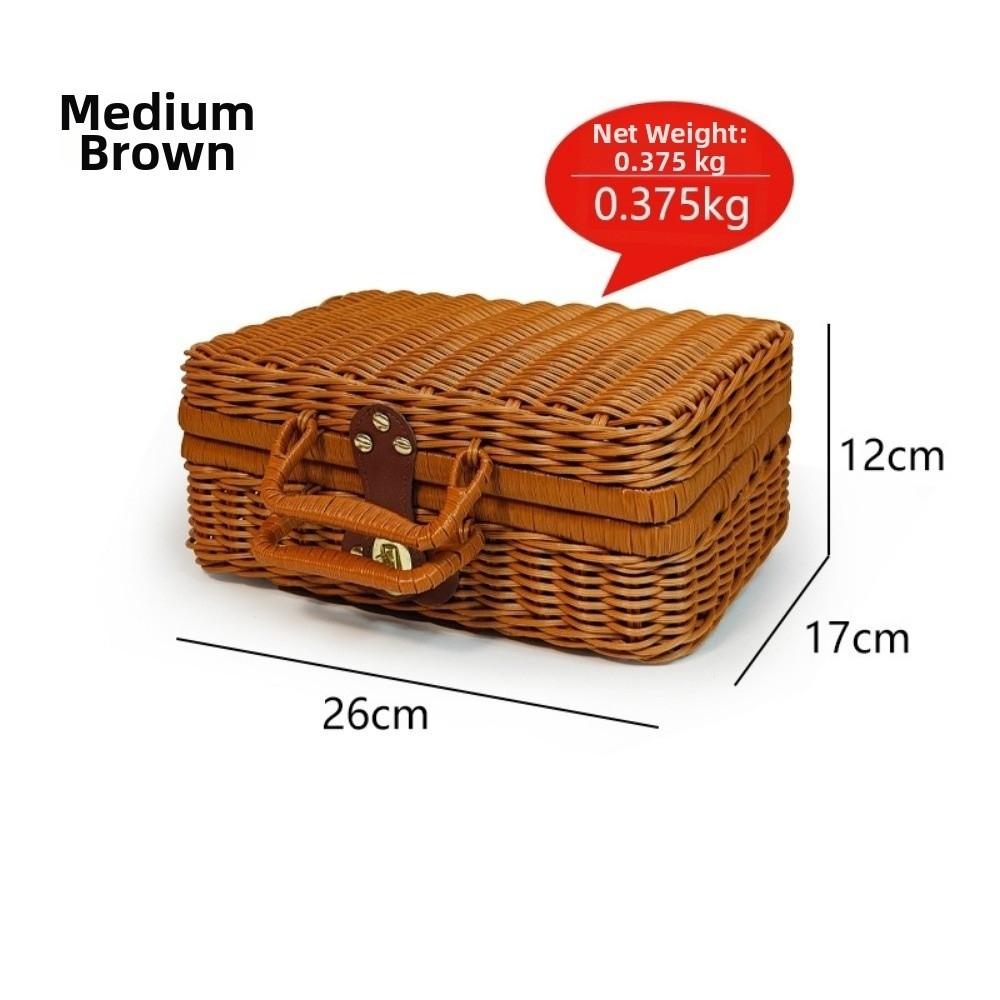 New Portable Rattan Woven Box with Handle Decorative Rattan Storage Box Suitcase Woven Picnic Box Organizer