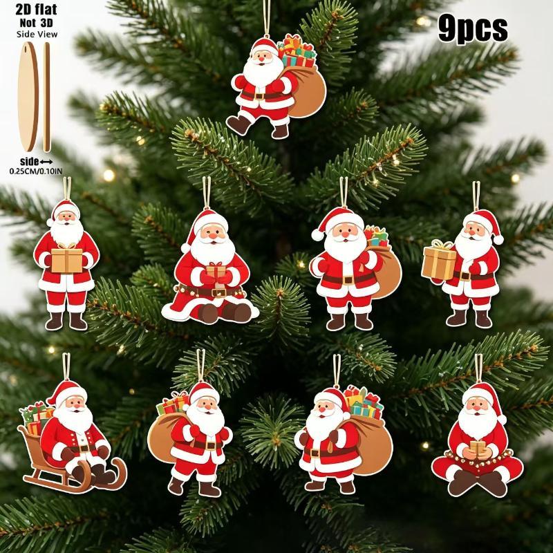 Santa Claus Xmas Tree Hanging Decor 1 Set 2D Cartoon Style with Mini Gifts Cute Pendant for Home Winter Holiday Decoration