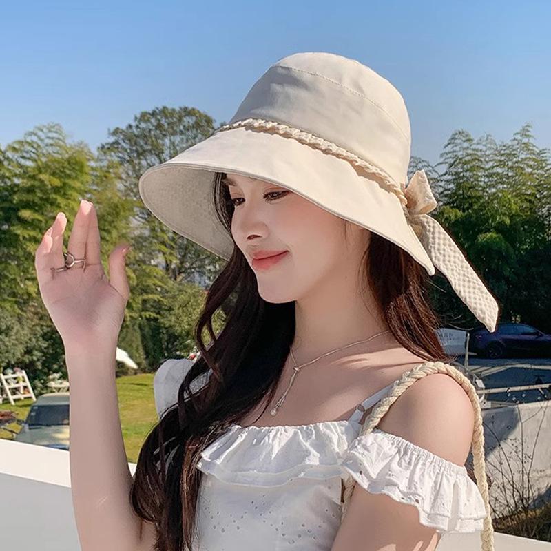 Summer Versatile Sun Protection Sun Hat for Women's New Wrap Around Large Hat with Bow Fisherman's Hat