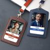 High Quality Genuine Leather Work Card Holder With Neck Lanyard Solid Color ID Card Cover ID Badge Holders Business