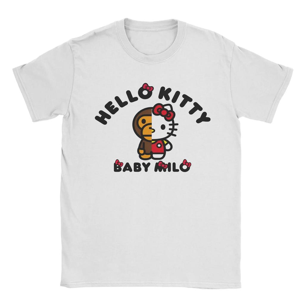 Camiseta de Algodón Informal Urbana para Niños y Niñas Coreana Moderna Hello Kitty Amigo Pareja Verano Y2K Divertida Camisetas Oversize Y2k Cuello Redondo Ropa Femenina de Ocio