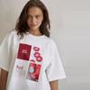 Bedrucktes Design Mittellanges Reines Baumwoll-T-Shirt Damen Sommer Vintage Locker Kurzärmeliges T-Shirt Täglich Lässig Damen Tops