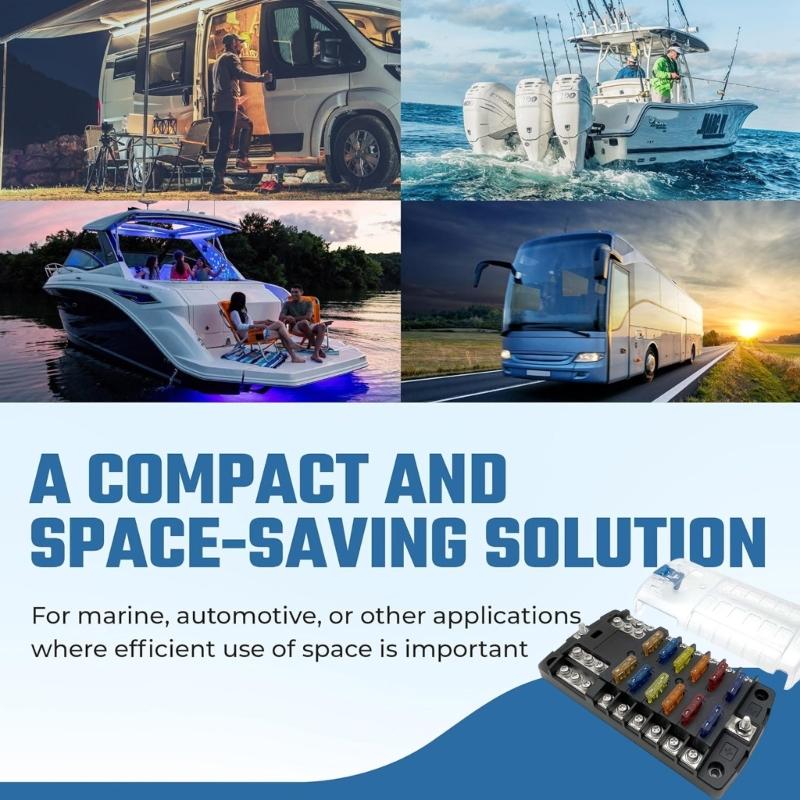 Portable Sturdy 12 Way Fuse Block Box With Negative Busbar for Automotive and Marine Applications Daily Casual Use