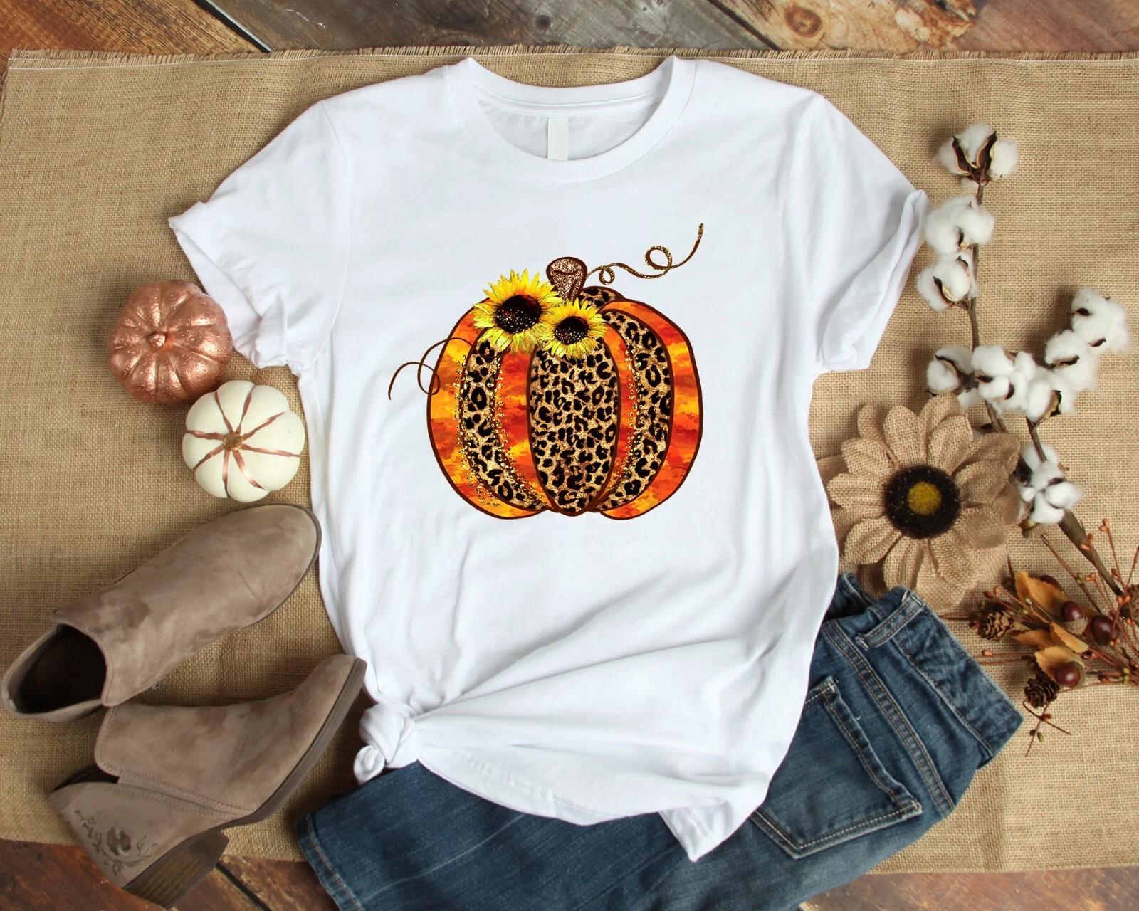Men s and Women s T-shirts Buffalo Plaid Pumpkin Sunflower Autumn Fall S