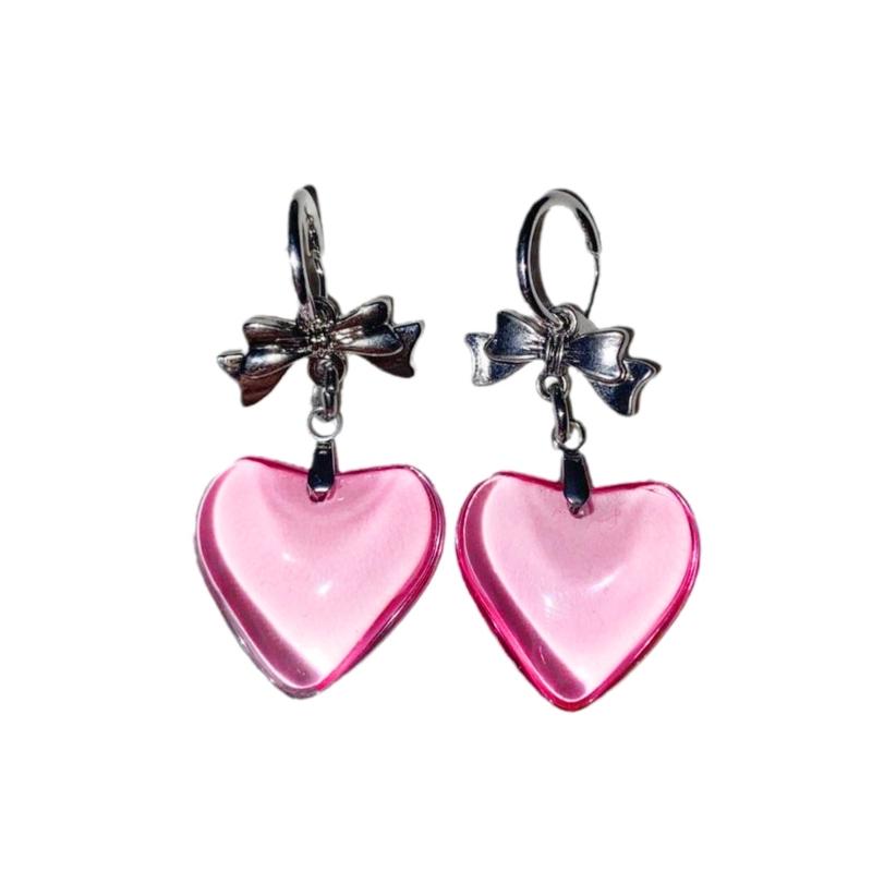 Unique Dark Theme Heart Studs Earrings with Bowknot Details Lightweight Comfort Hypoallergenically For Sensitive Ears