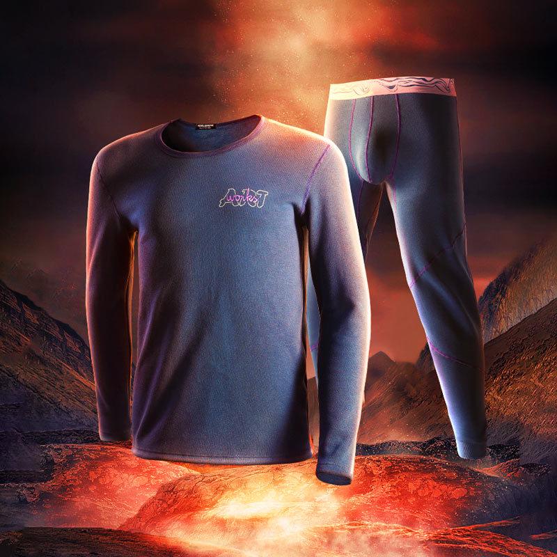 Men's Thickened Round Neck Thermal Underwear Set - Cotton Sweater & Pants for Autumn