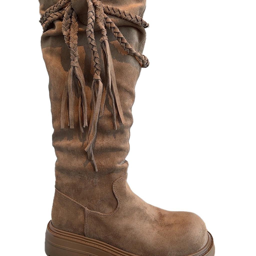 Tassel Platform High Boots Women's 2025 New Western Cowboy Boots Pile Boots Wasteland Wind Egyptian Boots.
